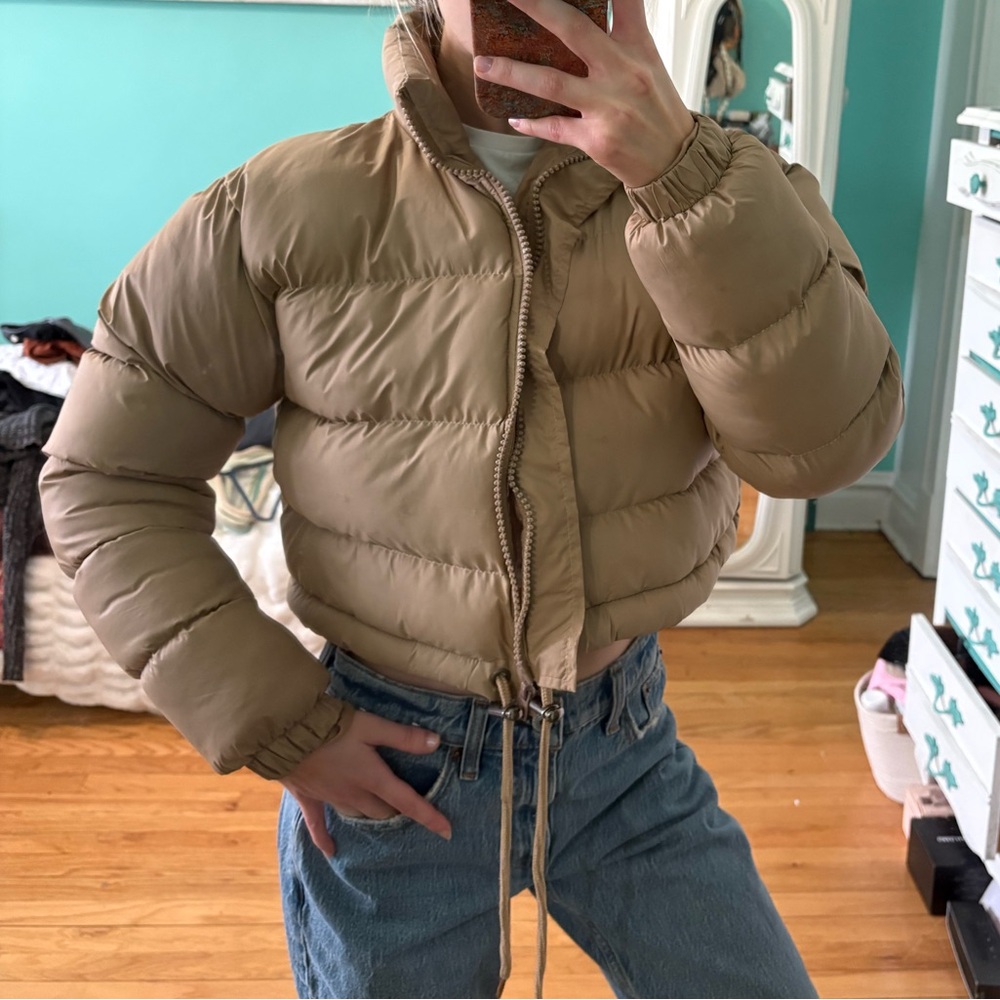 Women's Tan Cropped Puffer Jacket